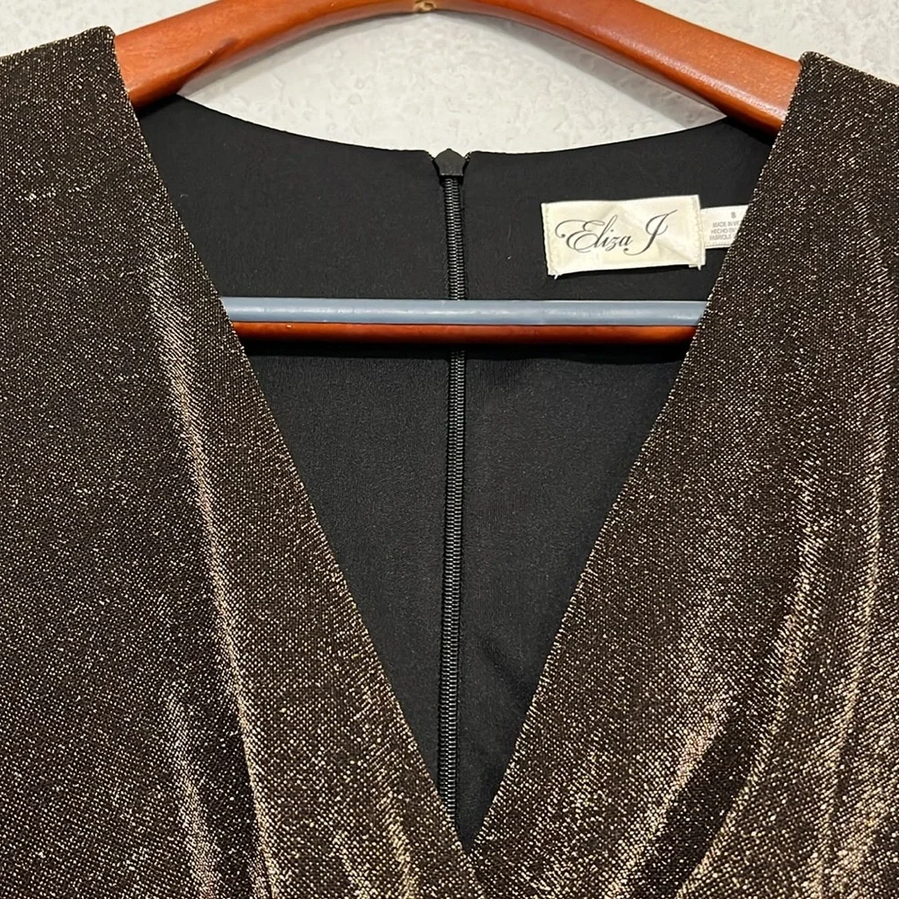 Eliza J Bronze Metallic Faux Wrap Dress - Picture 5 of 15